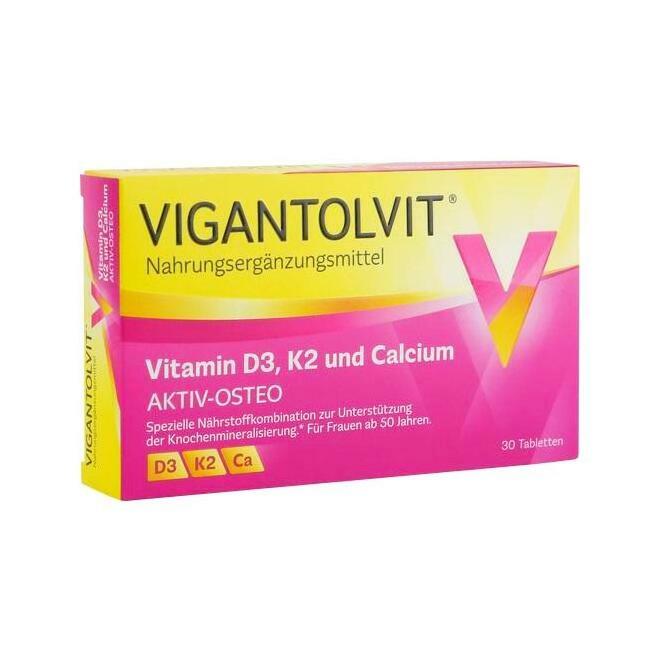 Vigantolvit ACTIVE-OSTEO 1000 I.E., D3 + K2 + Ca, для женщин старше 50 лет, в таблетках, 30 шт. Vigantolvit ACTIVE-OSTEO 1000 I.E., D3 + K2 + Ca, для женщин старше 50 лет, в таблетках, 30 шт.